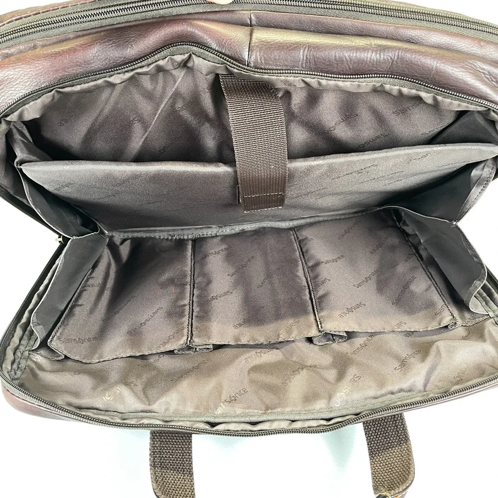 Samsonite Expandable Portfolio Briefcase Laptop Bag Brown Leather Casual